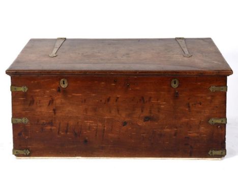 A colonial teak chest, with brass strapwork and carrying handles, 127 cm wide  See illustration Condition report Report by RB