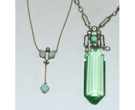 A 15ct gold and opal necklace, and an Art Deco paste necklace (2)