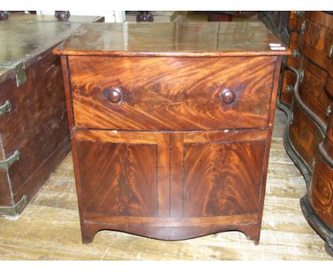 A 19th century mahogany bow front night commode, 67 cm wide, assorted ceramics and other items (qty)