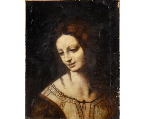 Continental school, a bust portrait of a lady, oil on canvas laid down, 51 x 41 cm (loose in frame) Condition report Report b