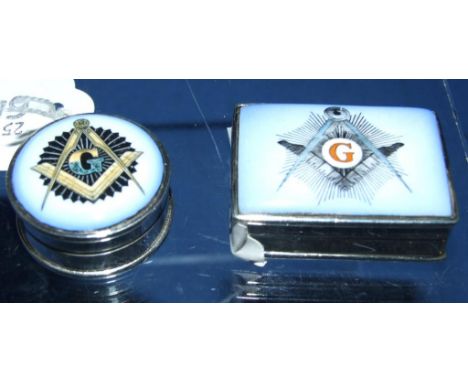 Two silver and enamel Masonic pill boxes