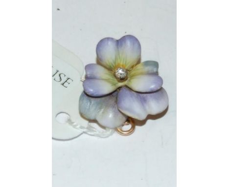A yellow coloured metal, enamel and diamond brooch, in the form of a violet Condition report Report by NG

Total weight appro