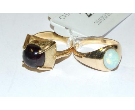 An 18ct yellow gold and opal ring, and another 18ct gold ring, approx. 11.5 g (all in)