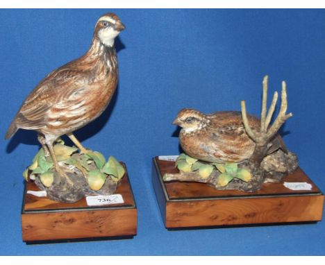 A pair of Royal Worcester limited edition Bob-White Quails, male, 3827, and female, 3828, both 268/500, with certificates (re