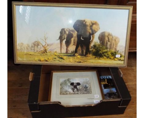 A David Shepherd print, of elephants, the mount signed by the artist, another print, two related books, B Morrish, a moorland