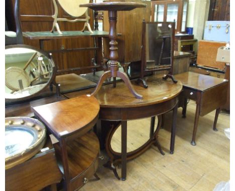 Four dressing mirrors, a convex wall mirror, a stick stand, a corner washstand, a D shape table, four standing lamps, two tri