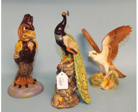 A Minton in Miniature figure, Peacock, 26 cm high, a Burslem Pottery limited edition walley bird jar and cover, a Royal Worce