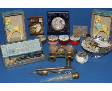 A Crummles Flower Fairies limited edition enamel box, four others similar, watches, spoons and other items (qty)