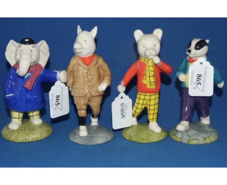 A Beswick Rupert Bear limited edition figure, and his pair, Podgy Pig, 1385/1920, and two others, Bill Badger and Edward Trun