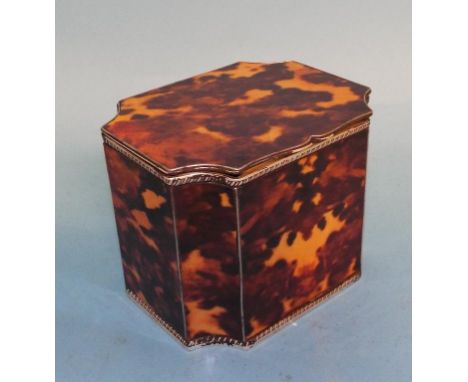 A plated and faux tortoiseshell tea caddy, 8 cm high