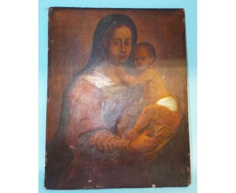 Continental school, Madonna and Child, oil on panel, 54 x 42.5 cm (unframed)