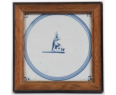 A Delft pottery tile, decorated a hare, 12 cm square  See illustration