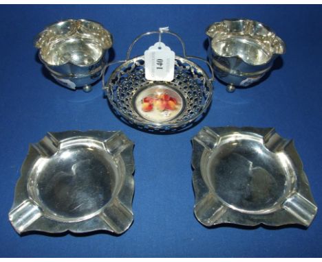 A Royal Worcester porcelain and silver bon bon dish, the porcelain panel decorated strawberries, signed Ricketts, within a pi