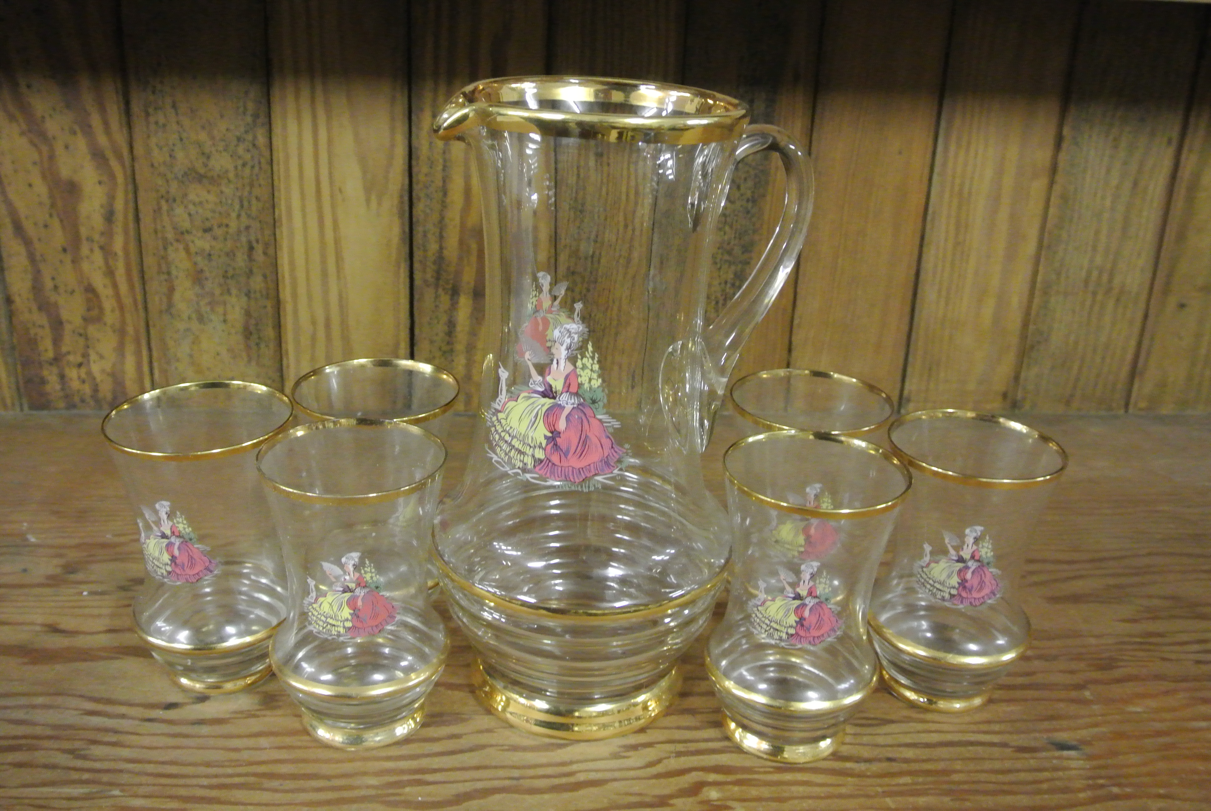 CERAMICS/ GLASS A vintage retro lemonade set to include large jug & 6