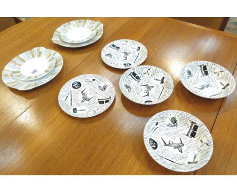 MIDWINTER CERAMICS. Four Sienna pattern items and five items of Enid Sweeney Homemaker