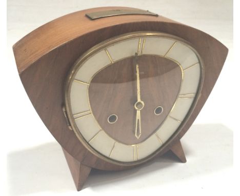 1950'S SMITHS MANTEL CLOCK. 1950's design Smiths chiming mantel clock - working at lotting up with key and pendulum 