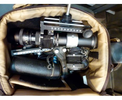 LENSES AND ACCESSORIES. Bag of camera lenses and accessories 