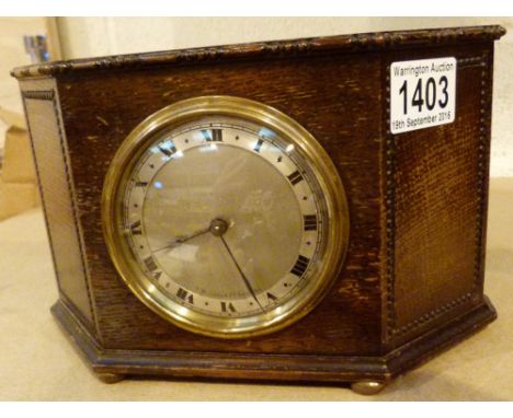 MANTEL CLOCK. Oak cased mantel clock