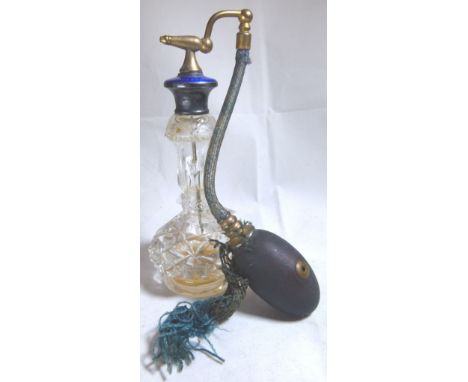 SILVER AND ENAMEL PERFUME BOTTLE. Sterling silver and enamel perfume bottle  H - 17 cm 