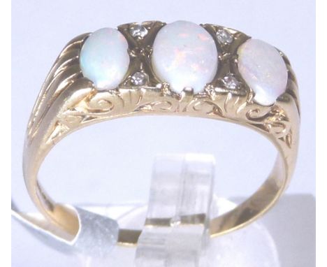 9 CT OPAL RING. 9 ct gold opal and diamond ring, size R/S