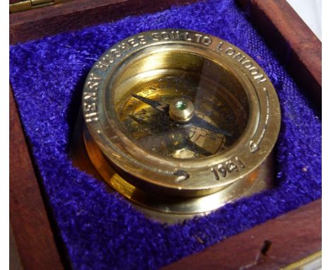 BOXED COMPASS. Boxed brass compass marked Henry Hughes & Son Ltd, London