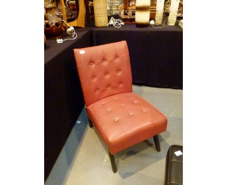 RETRO LOW CHAIR. Retro 1950s leather button backed low easy chair