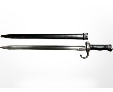 A French M 1892 Mannlicher Berthier sword bayonet with composition grips, early pattern first type, with scabbard, blade 39.5