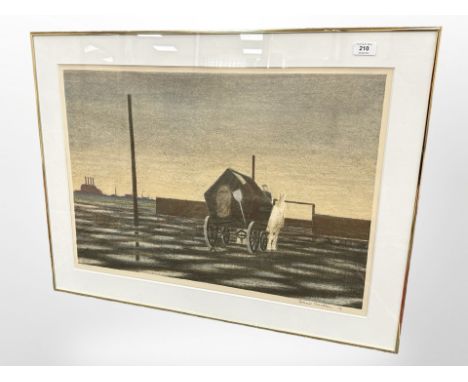 Danish school : Horse and cart, lithograph, signed in pencil, 70cm x 50cm.