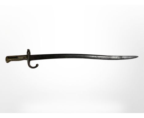 A French M 1866 Chassepot sword bayonet with brass hilt, blade 57cm. 