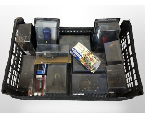 A group of scale model die cast vehicles including military tanks, Eaglemoss bat mobile etc (1 box)