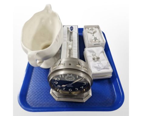 A Westclox chrome-cased Big Ben De Luxe alarm clock, together with three boxed silver-plated Christening gifts, and a Beswick