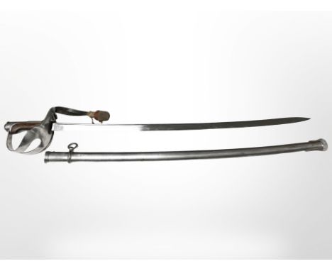 An Italian 1871 pattern cavalry sword with pipe-back blade, steel hilt, wooden grips and portapee, manufactured by Alexander 