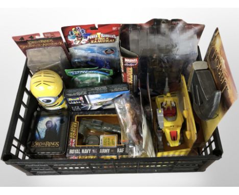 A group of toys including Marvel, Power Rangers, Lord of the Rings, Revelle modelling kit etc (1 box)