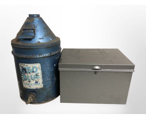 An Esso blue paraffin container, height 49cm, together with a metal document box.