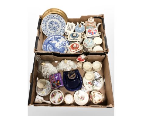 A group of collector's teapots, Royal Albert Old Country Roses ceramics, Royal Worcester Evesham ramekins, figurines, plates,
