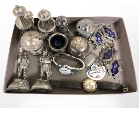 A filled-silver paperweight, Sheffield marks, together with a group of silver-plated wares including a cruet, several decante