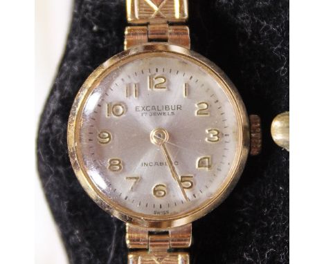 9 CT EXCALIBUR LADIES WRISTWATCH. Ladies vintage 9 ct gold Excalibur mechanical wristwatch in original box