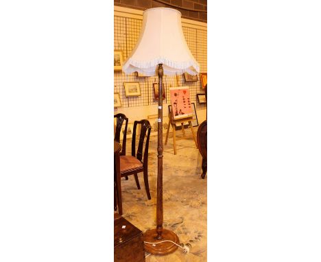 STANDARD LAMP. Oak standard lamp with shade
