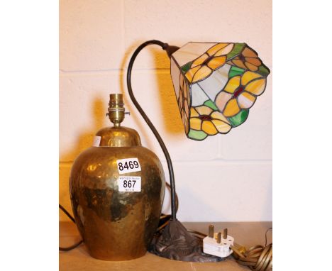 TWO TABLE LAMPS. Art Nouveau style table lamp and brass lamp base