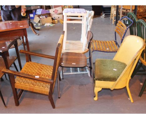 MIXED CHIARS. Five mixed chairs and a stool