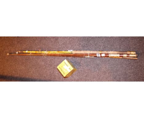 VINTAGE BOAT AND PIKE RODS.  Vintage boat rod and pike rod, a box of lashes and coils of braid