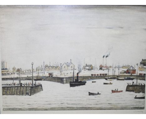 SIGNED LOWRY PRINT. L S LOWRY (British School, 1887-1976) The Harbour Mouth limited edition coloured print, signed in pencil 