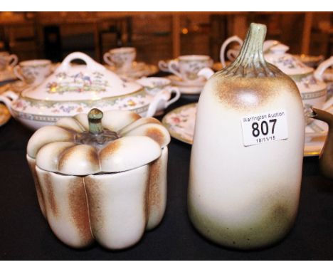 GOEBEL VEGETABLE POTS. Two unusual Goebel pots, aubergine and another example