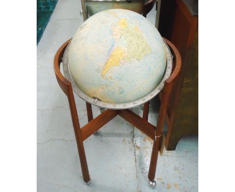 REPLOGLE COMPREHENSIVE GLOBE, rotating on teak stand with castors, globe 40cm diam.