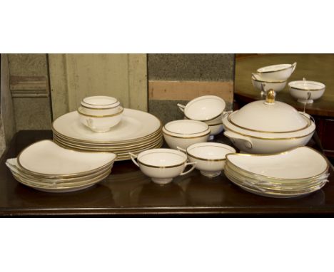 DINNER SERVICE, Minton English Bone China 'Golden Heritage', eight settings including dinner, side, crescent tea plates, coff