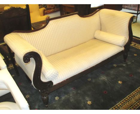 SOFA, Regency style mahogany with carved and readed showframe, 68cm D x 88cm H x 180cm W. 