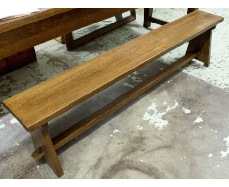 BENCH, Arts and Crafts style oak, 26cm D x 180cm L. 