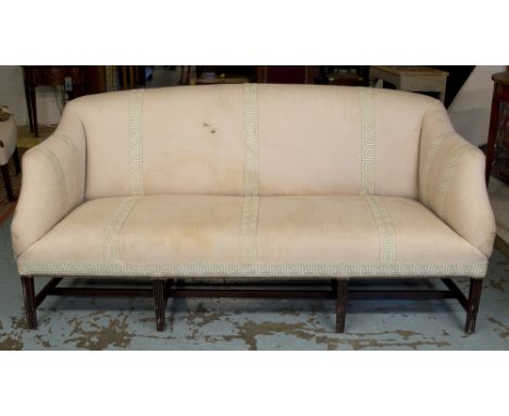 SOFA, late 19th/early 20th century Georgian style mahogany with light Greek key banded upholstery, 182cm W. (with faults)