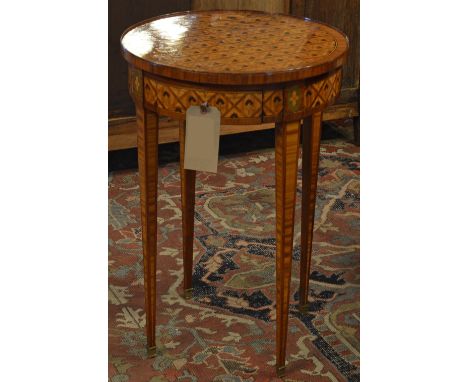 LAMP TABLE, circular French Louis XVI style satinwood parquetry with drawer, 73cm H x 48cm D.