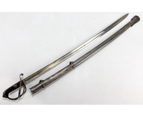 A cavalry sabre with fullered blade indistinctly stamped 'Woolley &amp; Sa[...]' to blade back, blade length approx 90cm, to 